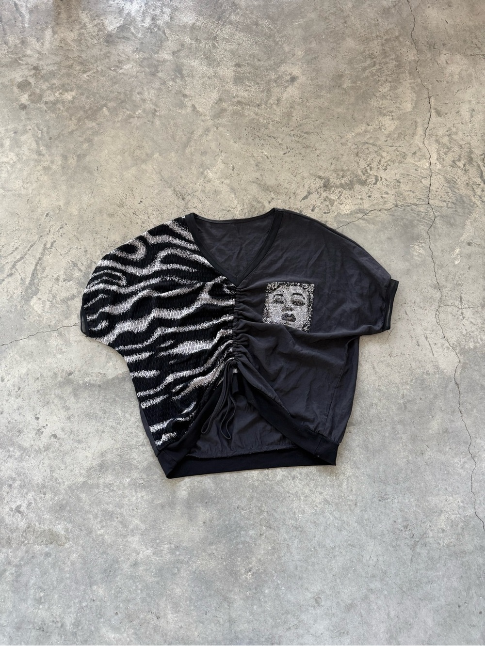 Asymmetric Black & White Zebra Ruched Top